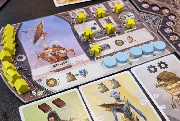 Erfrischend viele Möglichkeiten Hand platziert Spielsteine auf einem bunten Spielbrett mit verschiedenen Symbolen und Feldern.
