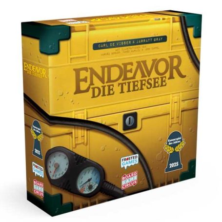 Cover Endeavor - die Tiefsee Spieleschachtel "Endeavor: Die Tiefsee" mit Druckanzeigern und einem maritimen Design.