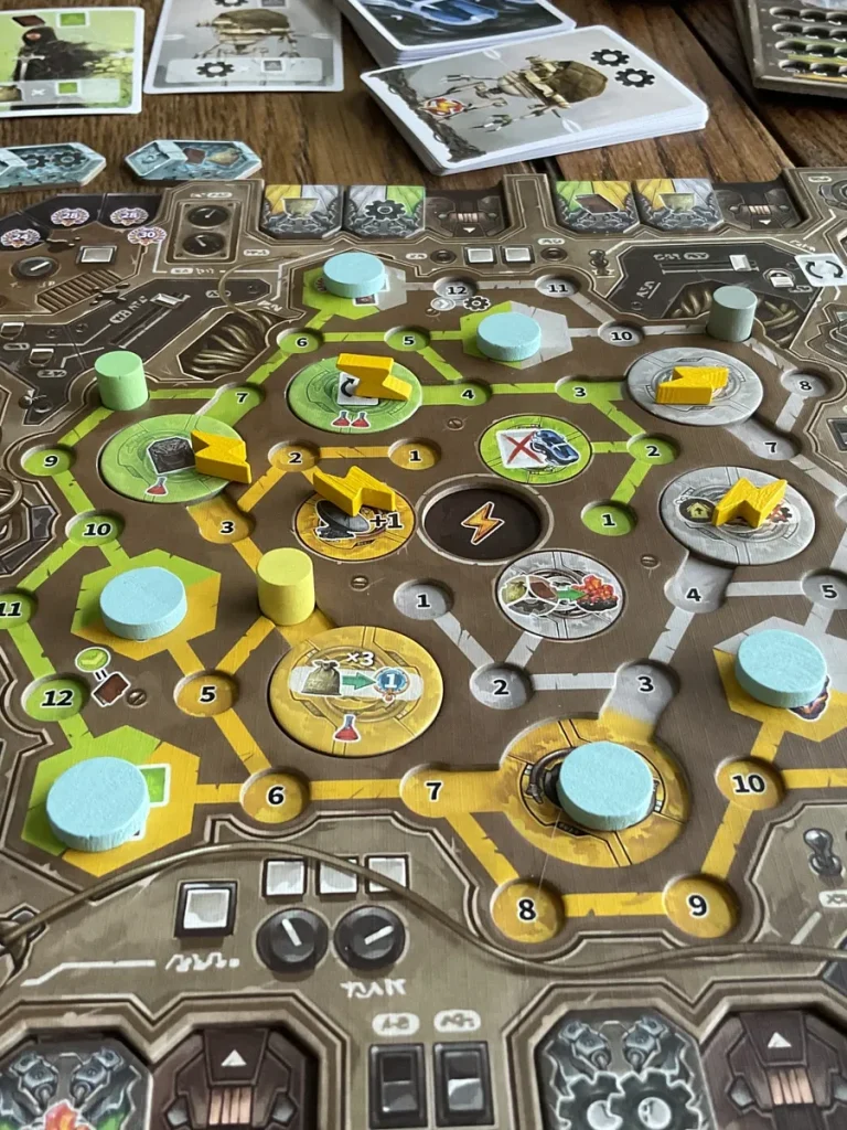 Barcelona ist anspruchsvoll. Das Bild zeigt ein Brettspiel mit bunten Spielfeldern und Spielsteinen auf einem Tisch.