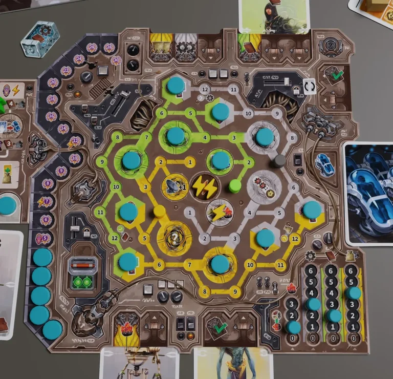 Marktplan bei Barcelona Brettspiel mit buntem Spielplan und Spielsteinen auf einem Holztisch.