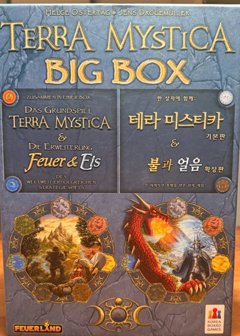 Das Cover der „Terra Mystica Big Box“ mit Spielgrafiken und Titel.